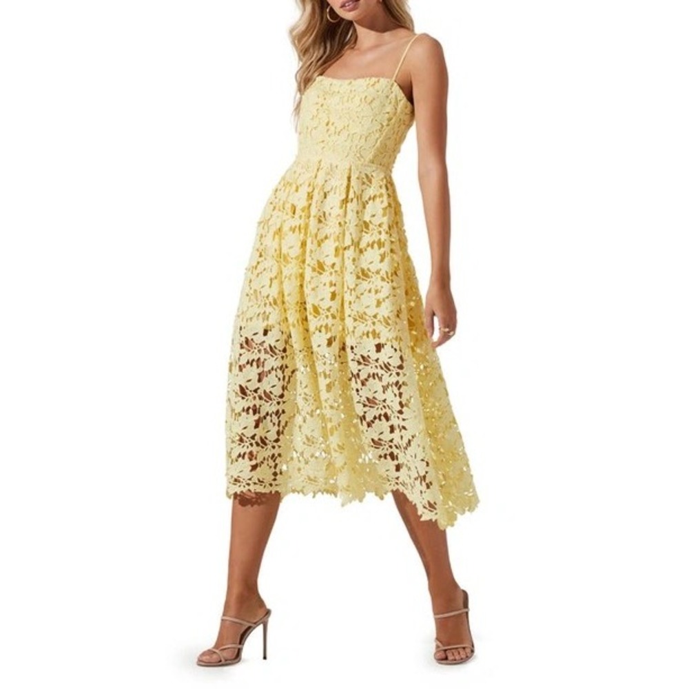 ASTR the Label Lace Midi Dress Lemon Yellow Floral Crochet ADR101280 Size M